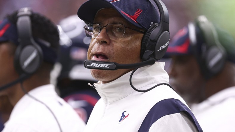 Dec 26, 2021; Houston, Texas, USA; Houston Texans head coach David Culley looks on from the sideline during the first quarter against the Los Angeles Chargers at NRG Stadium. Mandatory Credit: Troy Taormina-USA TODAY Sports