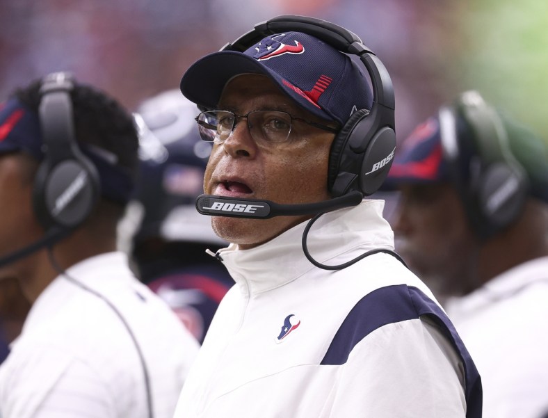 Dec 26, 2021; Houston, Texas, USA; Houston Texans head coach David Culley looks on from the sideline during the first quarter against the Los Angeles Chargers at NRG Stadium. Mandatory Credit: Troy Taormina-USA TODAY Sports