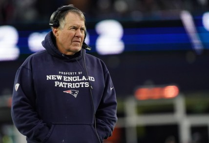Dec 26, 2021; Foxborough, Massachusetts, USA; New England Patriots head coach Bill Belichick watches from the sideline as they take on the Buffalo Bills in the second half at Gillette Stadium. Mandatory Credit: David Butler II-USA TODAY Sports