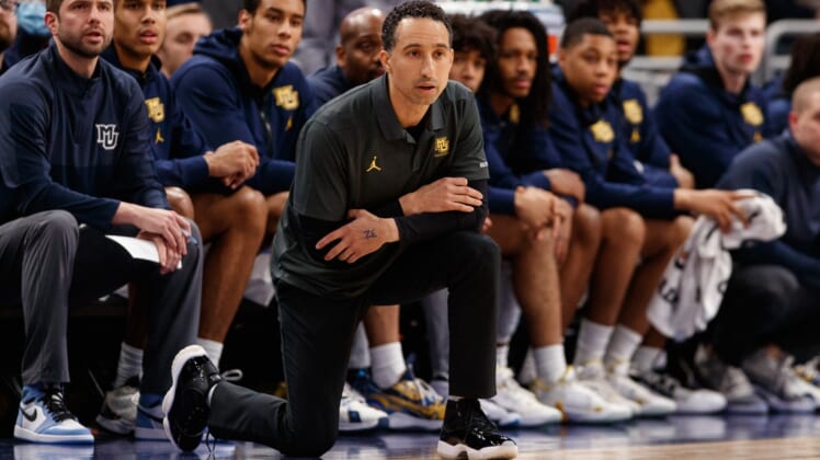 Dec 21, 2021; Milwaukee, Wisconsin, USA;  Marquette Golden Eagles head coach Shaka Smart during the game against the Connecticut Huskies at Fiserv Forum. Mandatory Credit: Jeff Hanisch-USA TODAY Sports