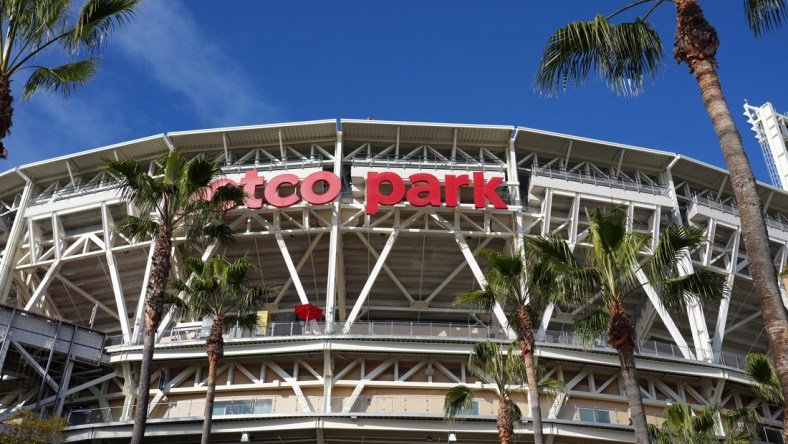 Dec 28, 2021; San Diego, CA, USA; A general overall view of Petco Park exterior prior to the Holiday Bowl between the NC State Wolfpack and the UCLA Bruins. The game was cancelled because of  COVID-19 protocols within the UCLA program. Mandatory Credit: Kirby Lee-USA TODAY Sports