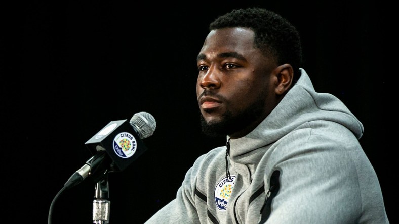 Kentucky defensive back Yusuf Corker speaks during a news conference for the Vrbo Citrus Bowl, Wednesday, Dec. 29, 2021, at the Rosen Plaza Hotel in Orlando, Fla.

211229 Iowa Kentucky Presser 005 Jpg