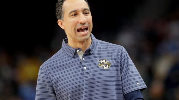 Marquette head coach Shaka Smart is shown during the second half of their game against Creighton Saturday, January 1, 2022 at Fiserv Forum in Milwaukee, Wis.Mumen02 11