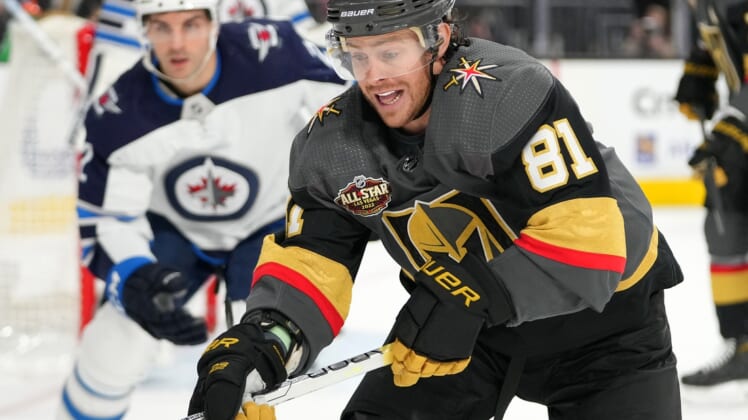 Jan 2, 2022; Las Vegas, Nevada, USA; Vegas Golden Knights center Jonathan Marchessault (81) is pictured during the second period against the Winnipeg Jets at T-Mobile Arena. Mandatory Credit: Stephen R. Sylvanie-USA TODAY Sports