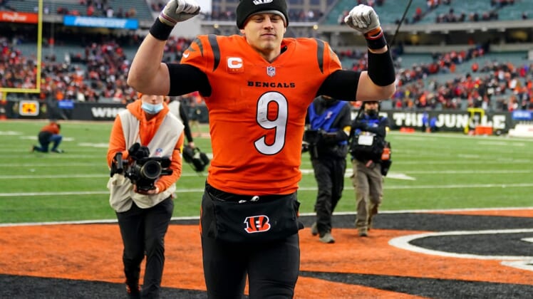 Joe Burrow celebrates the Bengals' win over the Chiefs.Syndication The Enquirer