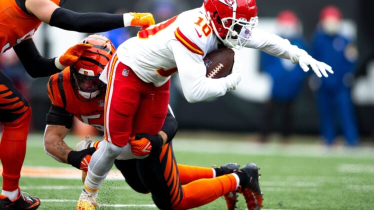 2. Chiefs (2): WR Tyreek Hill's 110 receptions are a single-season team record. His 11.2 yards per catch are his lowest -- by 3.5 yards -- since he became a starter in 2017. Despite Sunday's stumble in Cincinnati, no one is going to want to see Hill or Kansas City once the playoffs start.Syndication The Enquirer