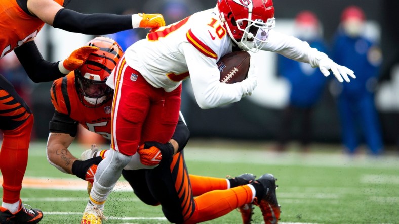 2. Chiefs (2): WR Tyreek Hill's 110 receptions are a single-season team record. His 11.2 yards per catch are his lowest -- by 3.5 yards -- since he became a starter in 2017. Despite Sunday's stumble in Cincinnati, no one is going to want to see Hill or Kansas City once the playoffs start.

Syndication The Enquirer