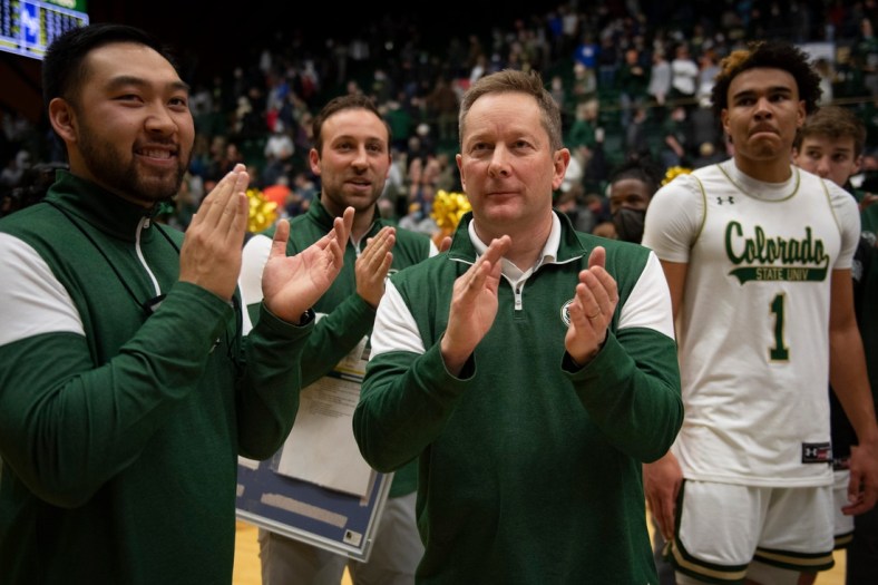Colorado State University Rams head coach Niko Medved and his team thank their fans after defeating  Air Force 67-59, Tuesday, Jan. 4, 2022, at Moby Arena in Fort Collins, Colo.

Ftc 0104 Ja 018