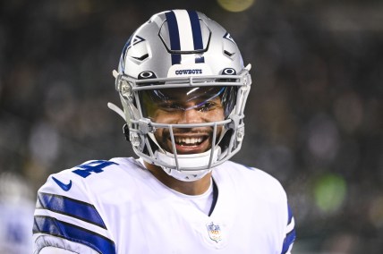 Jan 8, 2022; Philadelphia, Pennsylvania, USA;  Dallas Cowboys quarterback Dak Prescott (4) during the game against the Philadelphia Eagles at Lincoln Financial Field. Mandatory Credit: Tommy Gilligan-USA TODAY Sports