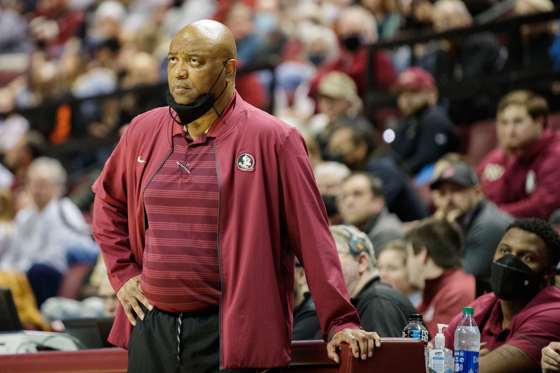 Florida State Seminoles head coach Leonard Hamilton watches as his player shoots a free throw. The Florida State Seminoles defeated the Miami Hurricanes 65-64 Tuesday, Jan. 11, 2022.

Fsu V Miami 723