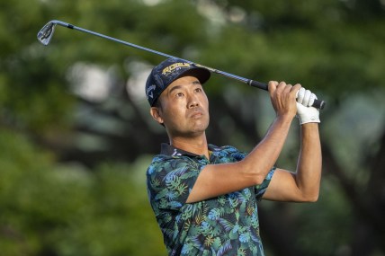 January 14, 2022; Honolulu, Hawaii, USA; Kevin Na hits his tee shot on the 11th hole during the second round of the Sony Open in Hawaii golf tournament at Waialae Country Club. Mandatory Credit: Kyle Terada-USA TODAY Sports