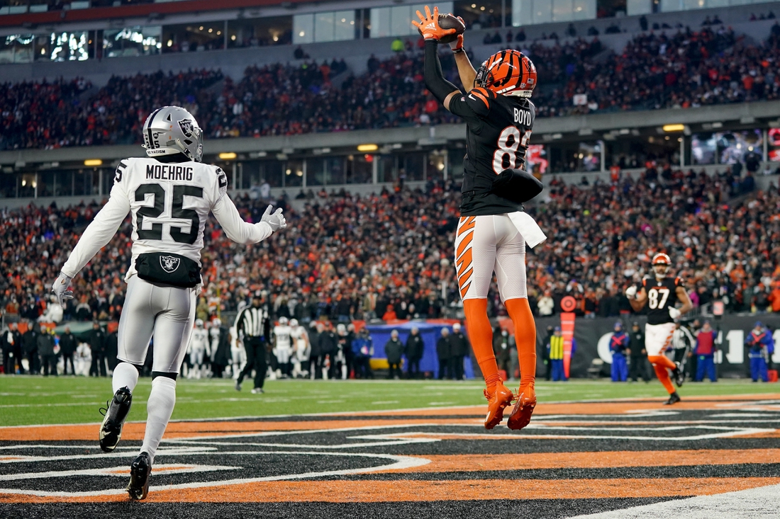 Cincinnati Bengals wide receiver Tyler Boyd catches a touchdown pass in the second quarter.

Syndication The Enquirer