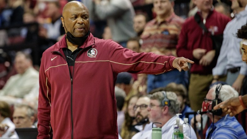 Florida State Seminoles head coach Leonard Hamilton points to a player to go in the game. The Florida State Seminoles defeated the Duke Blue Devils 79-78 in overtime at the Donald L. Tucker Civic Center on Tuesday, Jan. 18, 2022.

Fsu V Duke Second Half839