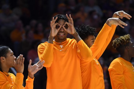 Players celebrate a three point shot during a basketball game between Tennessee and LSU at Thompson-Boling Arena in Knoxville, Tenn., on Saturday, Jan. 22, 2022. Tennessee defeated LSU 64-50.

Tennesseelsu0122 1194