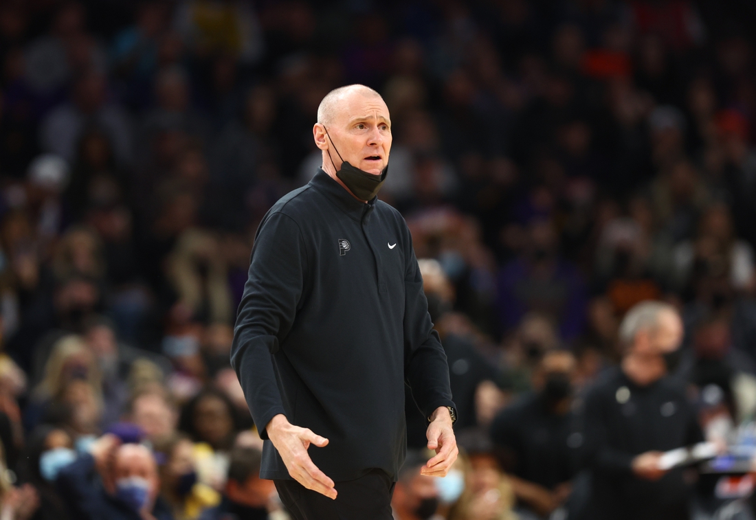 Jan 22, 2022; Phoenix, Arizona, USA; Indiana Pacers head coach Rick Carlisle against the Phoenix Suns in the second half at Footprint Center. Mandatory Credit: Mark J. Rebilas-USA TODAY Sports