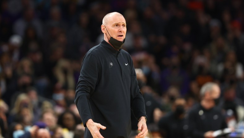 Jan 22, 2022; Phoenix, Arizona, USA; Indiana Pacers head coach Rick Carlisle against the Phoenix Suns in the second half at Footprint Center. Mandatory Credit: Mark J. Rebilas-USA TODAY Sports