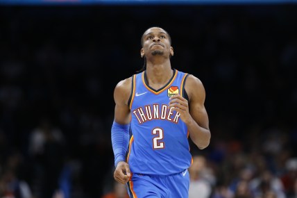 Jan 24, 2022; Oklahoma City, Oklahoma, USA; Oklahoma City Thunder guard Shai Gilgeous-Alexander (2) reacts after a play against the Chicago Bulls during the second half at Paycom Center. Chicago won 111-110. Mandatory Credit: Alonzo Adams-USA TODAY Sports
