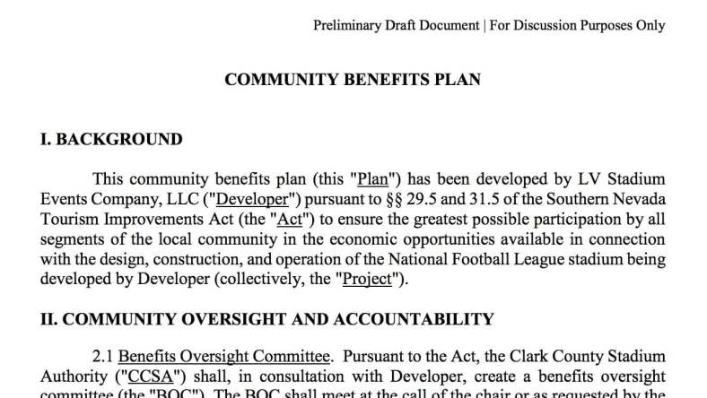 Oakland Raiders Las Vegas Raiders Community Benefits Plan Las Vegas Stadium Authority Las Vegas Raiders Report