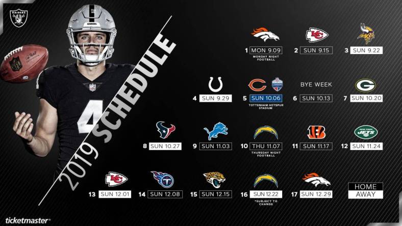 raiders schedule 2019 nfl oakland