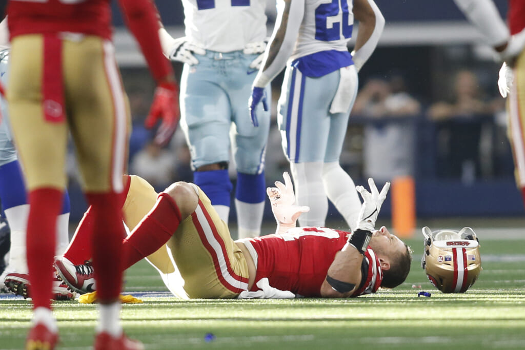 WATCH Nick Bosa leaves game with uglylooking head injury