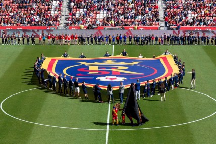 Mar 10, 2018; Sandy, UT, USA; A Real Salt Lake banner is displayed on the field prior to the match against Los Angeles FC at Rio Tinto Stadium. Mandatory Credit: Russ Isabella-USA TODAY Sports