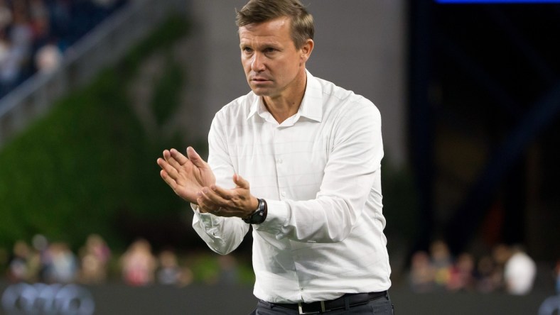 Jun 2, 2018; Foxborough, MA, USA; New York Red Bulls coach Jesse Marsch during the second half of New England's 2-1 win over the New York Red Bulls at Gillette Stadium. Mandatory Credit: Winslow Townson-USA TODAY Sports