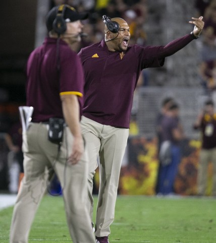 ASU linebackers coach Antonio Pierce shouts during the first half of the Pac-12 college football game against Stanford at Sun Devil Stadium in Tempe on October 18, 2018.

Asu Stanford College Football