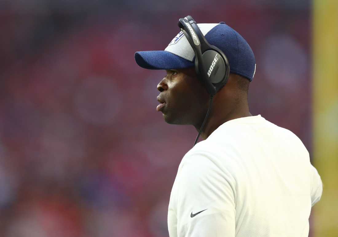 Dec 23, 2018; Glendale, AZ, USA; Los Angeles Rams safeties coach Ejiro Evero against the Arizona Cardinals at State Farm Stadium. Mandatory Credit: Mark J. Rebilas-USA TODAY Sports