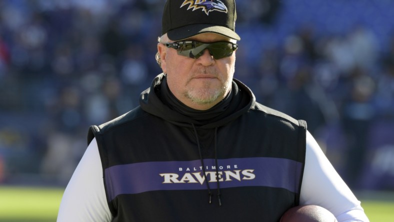 Jan 6, 2019; Baltimore, MD, USA; Baltimore Ravens defensive coordinator Don Martindale  during an AFC Wild Card playoff football game against the Los Angeles Chargers at M&T Bank Stadium. The  Chargers defeated the Ravens 23-17. Mandatory Credit: Kirby Lee-USA TODAY Sports