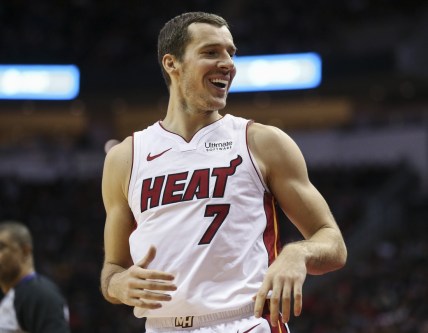Feb 28, 2019; Houston, TX, USA; Miami Heat guard Goran Dragic (7) smiles after making a basket during the fourth quarter against the Houston Rockets at Toyota Center. Mandatory Credit: Troy Taormina-USA TODAY Sports