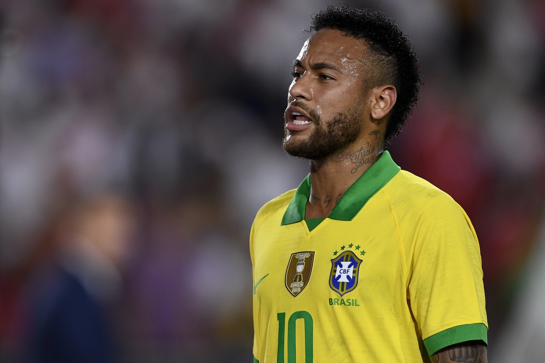 Sep 10, 2019; Los Angeles, CA, USA; Brazil forward Neymar (10) looks on after the South American Showdown soccer match against Peru at Los Angeles Coliseum. Mandatory Credit: Kelvin Kuo-USA TODAY Sports