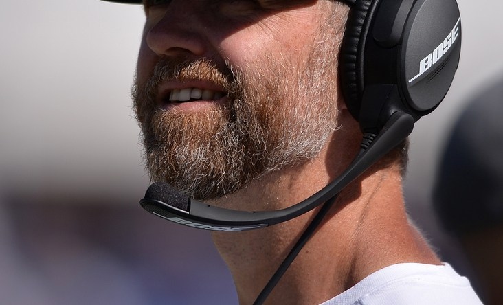 Oct 13, 2019; Los Angeles, CA, USA; Los Angeles Rams tight ends coach Wes Phillips looks on during the first half against the San Francisco 49ers at Los Angeles Memorial Coliseum. Mandatory Credit: Orlando Ramirez-USA TODAY Sports