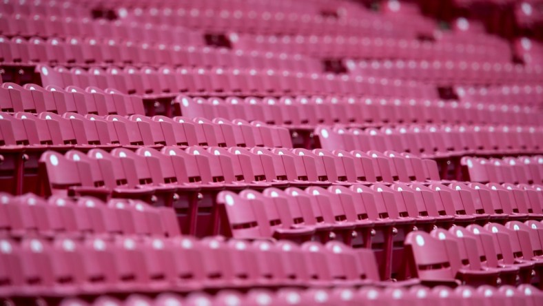 Empty seats, Monday, July 6, 2020, at Great American Ball Park in Cincinnati. The Cincinnati Reds and Major League Baseball opened a second spring training period ahead of a shortened season due to the new coronavirus pandemic.

Cincinnati Reds Spring Training 2 0 Practice