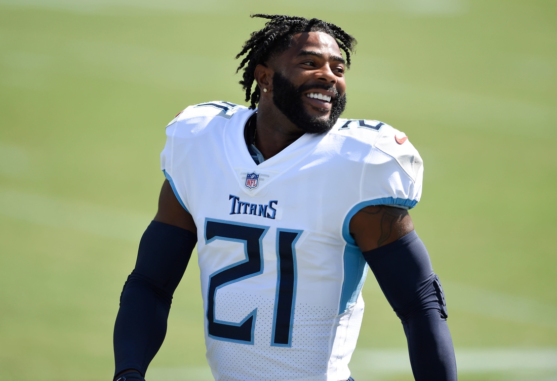 Tennessee Titans cornerback Malcolm Butler (21) smiles before the game against the Jacksonville Jaguars at Nissan Stadium Sunday, Sept. 20, 2020 in Nashville, Tenn.

Gw46924