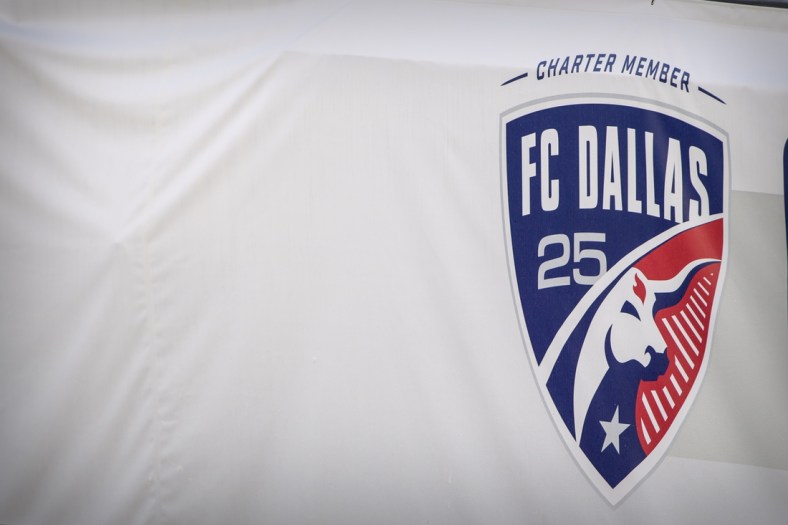 Oct 3, 2020; Frisco, Texas, USA; A view of the FC Dallas logo before the game between FC Dallas and the Columbus Crew at Toyota Stadium. Mandatory Credit: Jerome Miron-USA TODAY Sports