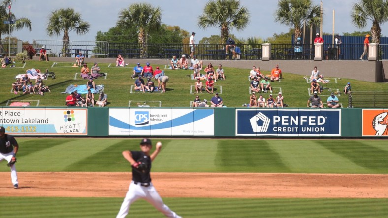 Detroit Tigers fans watch Grapefruit League action against the Philadelphia Phillies Sunday, Feb. 28, 2021, at Publix Field at Joker Marchant Stadium in Lakeland, Florida.

Spring Training