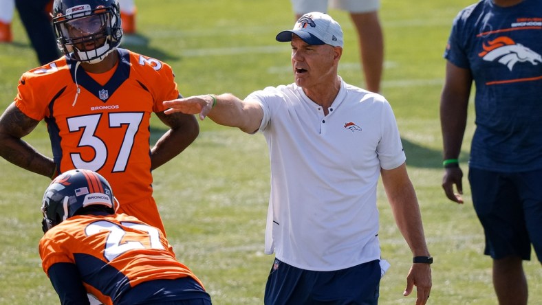 Jul 29, 2021; Englewood, CO, United States; Denver Broncos defensive coordinator Ed Donatell during training camp at UCHealth Training Center. Mandatory Credit: Isaiah J. Downing-USA TODAY Sports