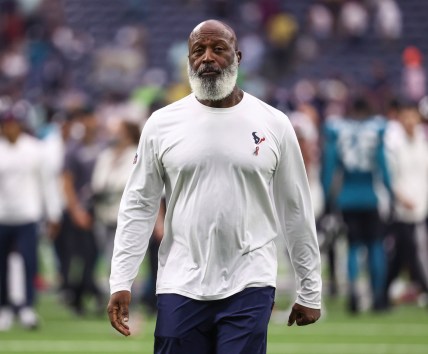 Sep 12, 2021; Houston, Texas, USA; Houston Texans defensive coordinator Lovie Smith walks off the field after the game against the Jacksonville Jaguars at NRG Stadium. Mandatory Credit: Troy Taormina-USA TODAY Sports