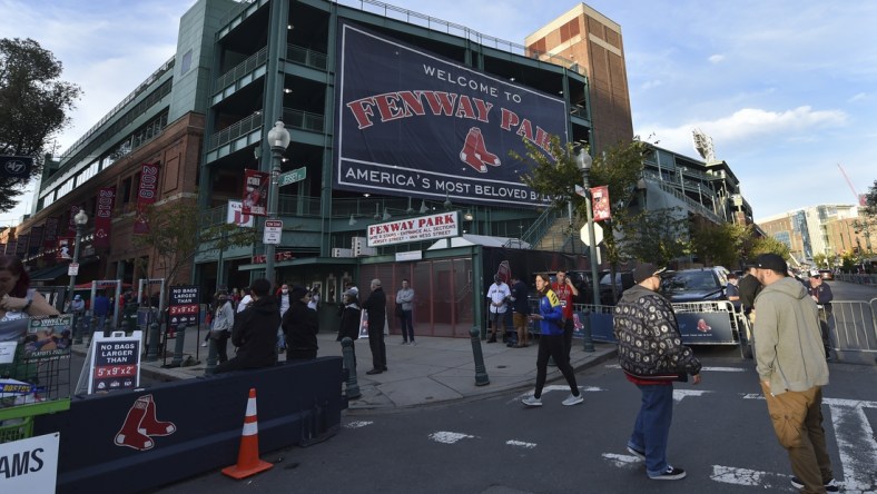 Oct 11, 2021; Boston, Massachusetts, USA; A general view outside Fenway Park before game four of the 2021 ALDS between the Boston Red Sox and the Tampa Bay Rays. Mandatory Credit: Bob DeChiara-USA TODAY Sports