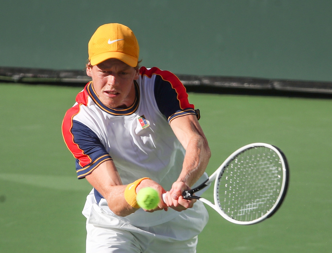 Jannik Sinner hits a shot during his match against Taylor Fritz at the BNP Paribas Open in Indian Wells, October 13, 2021.

Bnp Wed 20