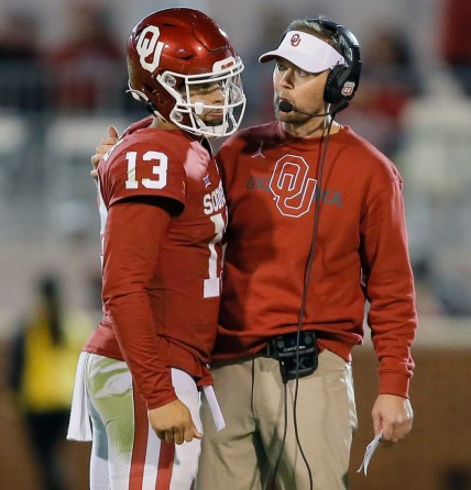 OU coach Lincoln Riley and quarterback Caleb Williams (13).