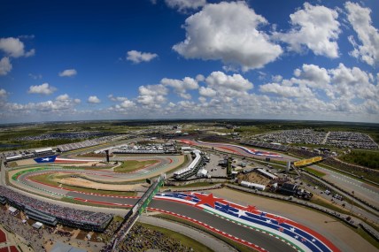 Oct 23, 2021; Austin, TX, USA; An overview of the track during the final practice session for the United States Grand Prix at Circuit of the Americas. Mandatory Credit: Jerome Miron-USA TODAY Sports