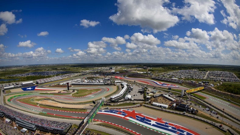 Oct 23, 2021; Austin, TX, USA; An overview of the track during the final practice session for the United States Grand Prix at Circuit of the Americas. Mandatory Credit: Jerome Miron-USA TODAY Sports