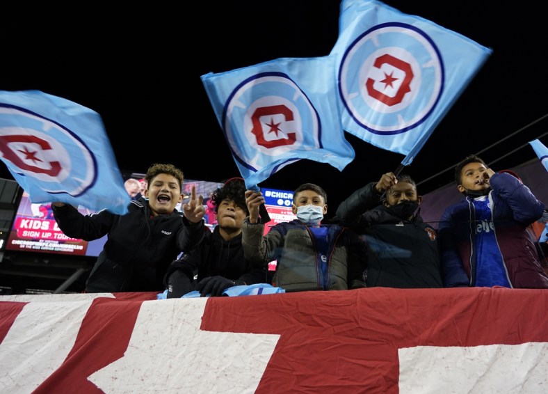Oct 23, 2021; Chicago, Illinois, USA; Chicago Fire fans react during the second half against Real Salt Lake at Soldier Field. Mandatory Credit: Mike Dinovo-USA TODAY Sports