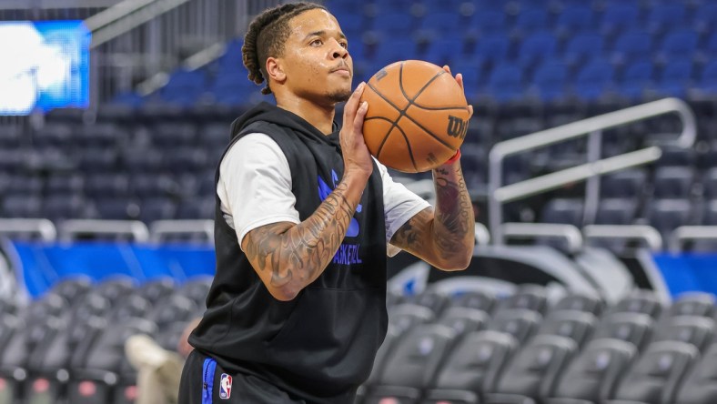 Dec 23, 2021; Orlando, Florida, USA; Orlando Magic guard Markelle Fultz (20) warms up before the game against the New Orleans Pelicans at Amway Center. Mandatory Credit: Mike Watters-USA TODAY Sports