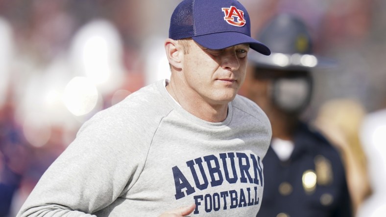 Dec 28, 2021; Birmingham, Alabama, USA; Auburn Tigers head coach Bryan Harsin during the first half of the 2021 Birmingham Bowl against Houston at Protective Stadium. Mandatory Credit: Marvin Gentry-USA TODAY Sports