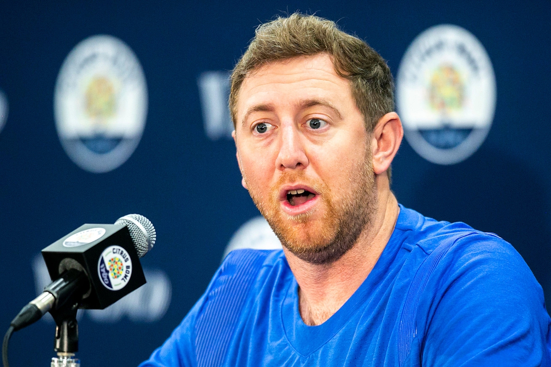 Kentucky offensive coordinator Liam Coen speaks during a news conference for the Vrbo Citrus Bowl, Wednesday, Dec. 29, 2021, at the Rosen Plaza Hotel in Orlando, Fla.

211229 Iowa Kentucky Presser 012 Jpg