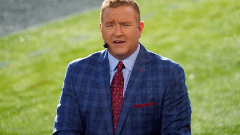 Jan 1, 2022; Pasadena, California, USA; ESPN broadcaster Kirk Herbstreit during the 2022 Rose Bowl at Rose Bowl. Mandatory Credit: Kirby Lee-USA TODAY Sports