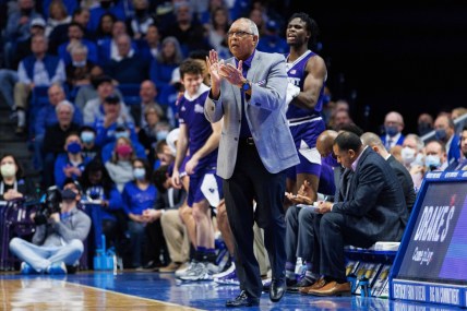 Dec 31, 2021; Lexington, Kentucky, USA; High Point Panthers head coach Tubby Smith claps during the first half against the Kentucky Wildcats at Rupp Arena at Central Bank Center. Mandatory Credit: Jordan Prather-USA TODAY Sports
