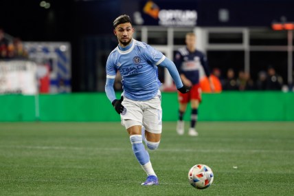 Nov 30, 2021; Foxborough, MA, USA; New York City FC midfielder Valentin Castellanos (11) in the conference semifinals of the 2021 MLS playoffs against the New England Revolution at Gillette Stadium. Mandatory Credit: Winslow Townson-USA TODAY Sports